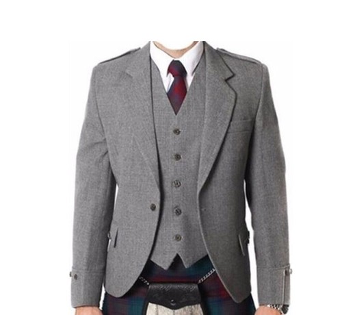 Men grey argyll kilt jacket - argyll,