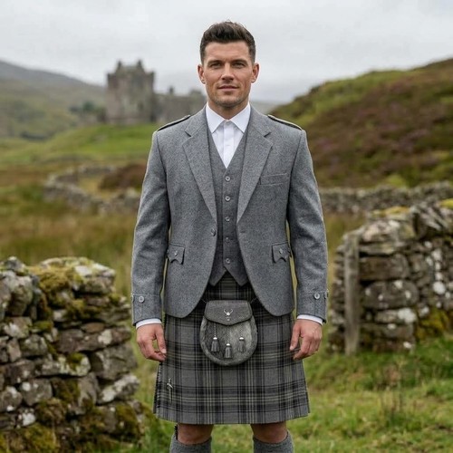 Men grey wool - wool, kilt