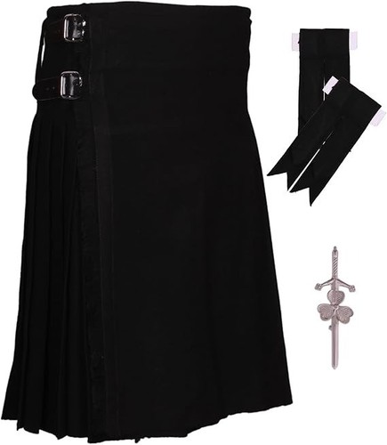Plain black traditional kilt - black,