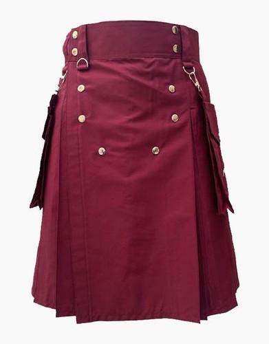 Men burgundy utility kilt - burgundy,