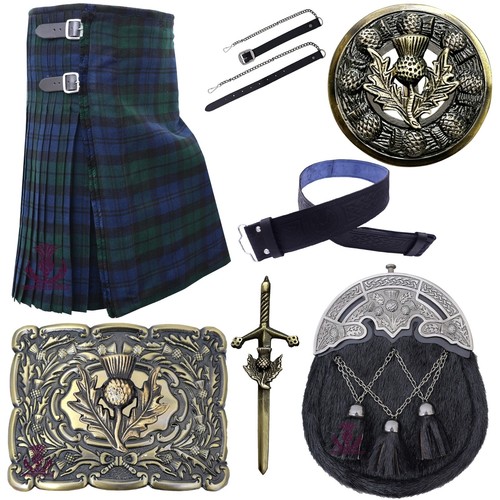 Black watch tartan kilt - black,