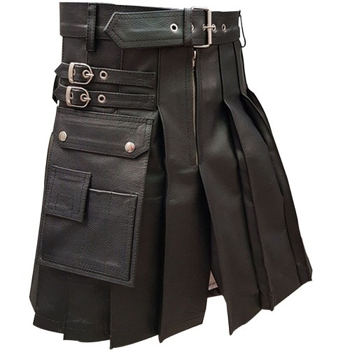 Mens real leather kilt black - kilt,